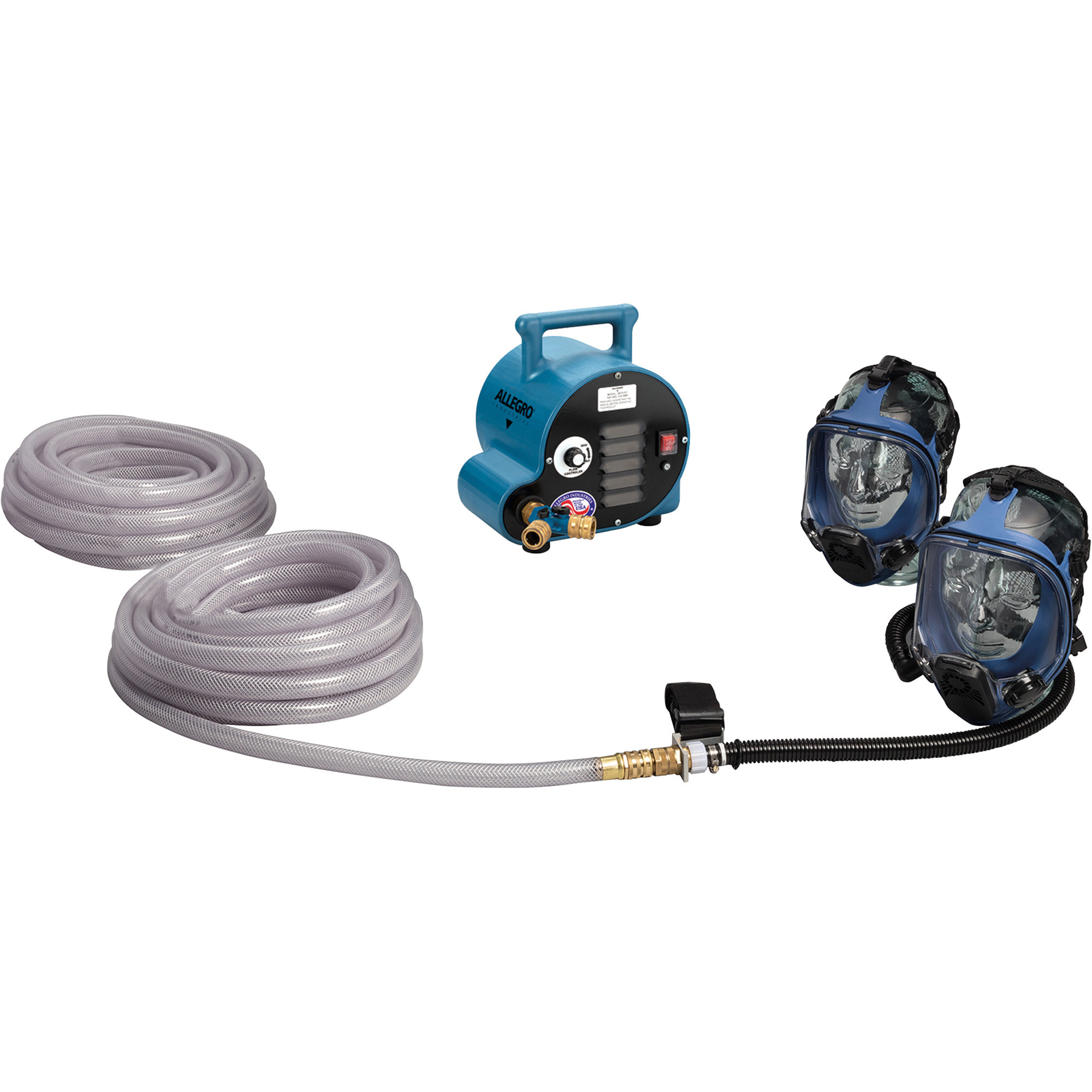 Allegro Two-Worker Full Mask Respiration System, Two Masks, One Blower, One Flow Meter, Two 50ft. Breathing Air Hoses, Model# 9200-02A